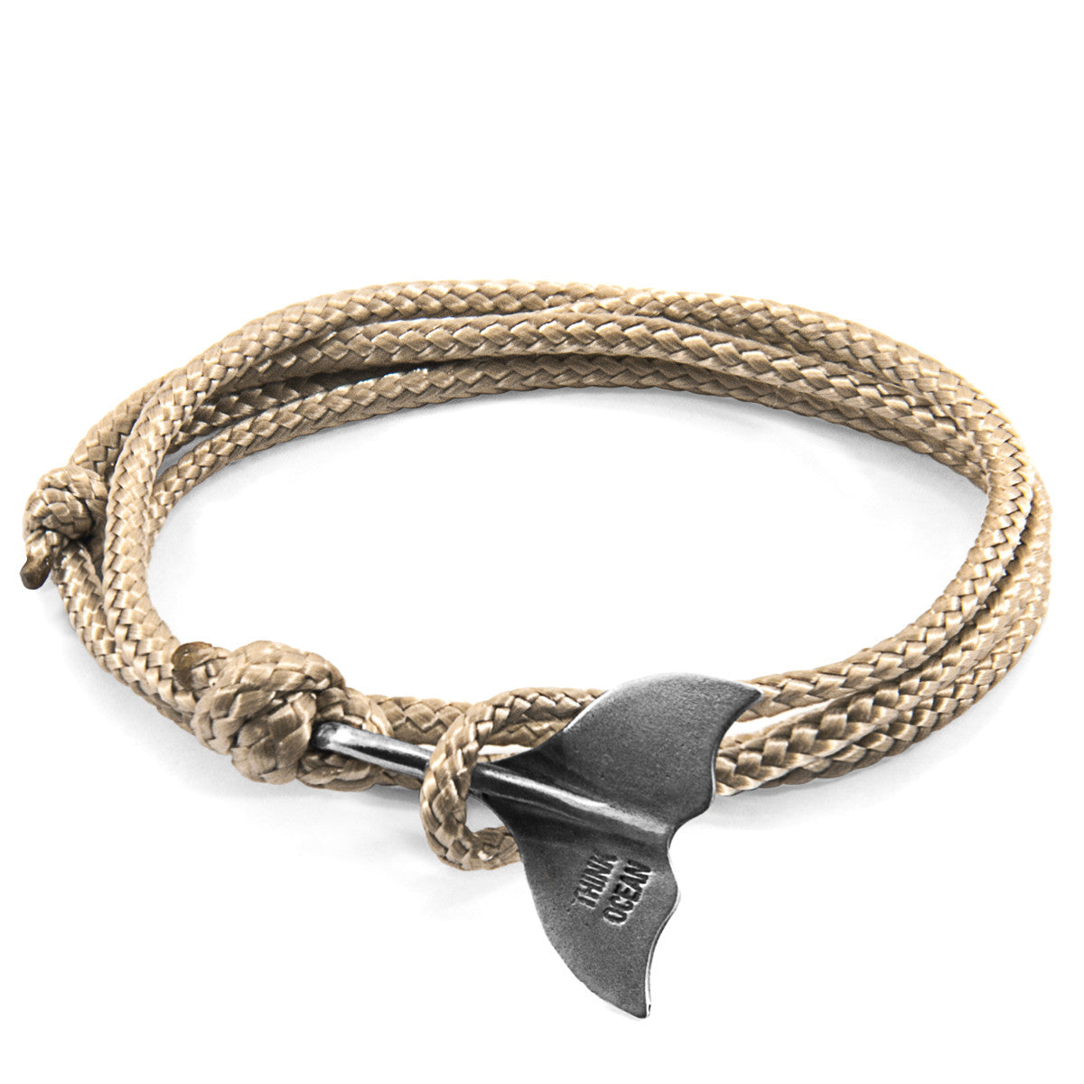 ANCHOR & CREW Sand Brown Think Ocean Big Whale Silver and Rope Bracelet