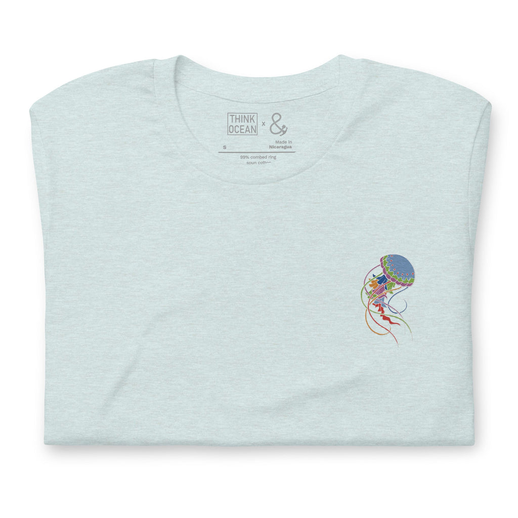 Think Ocean Jellyfish Fluorescence Cotton Embroidered T-Shirt