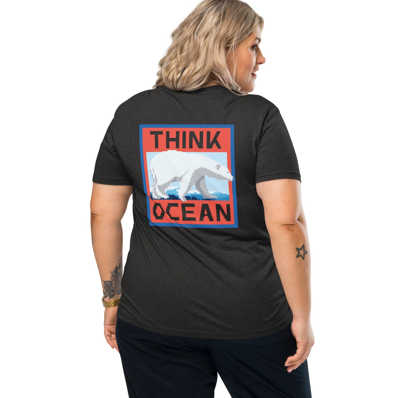 Think Ocean Polar Bear Pixel Art Organic Cotton T-Shirt