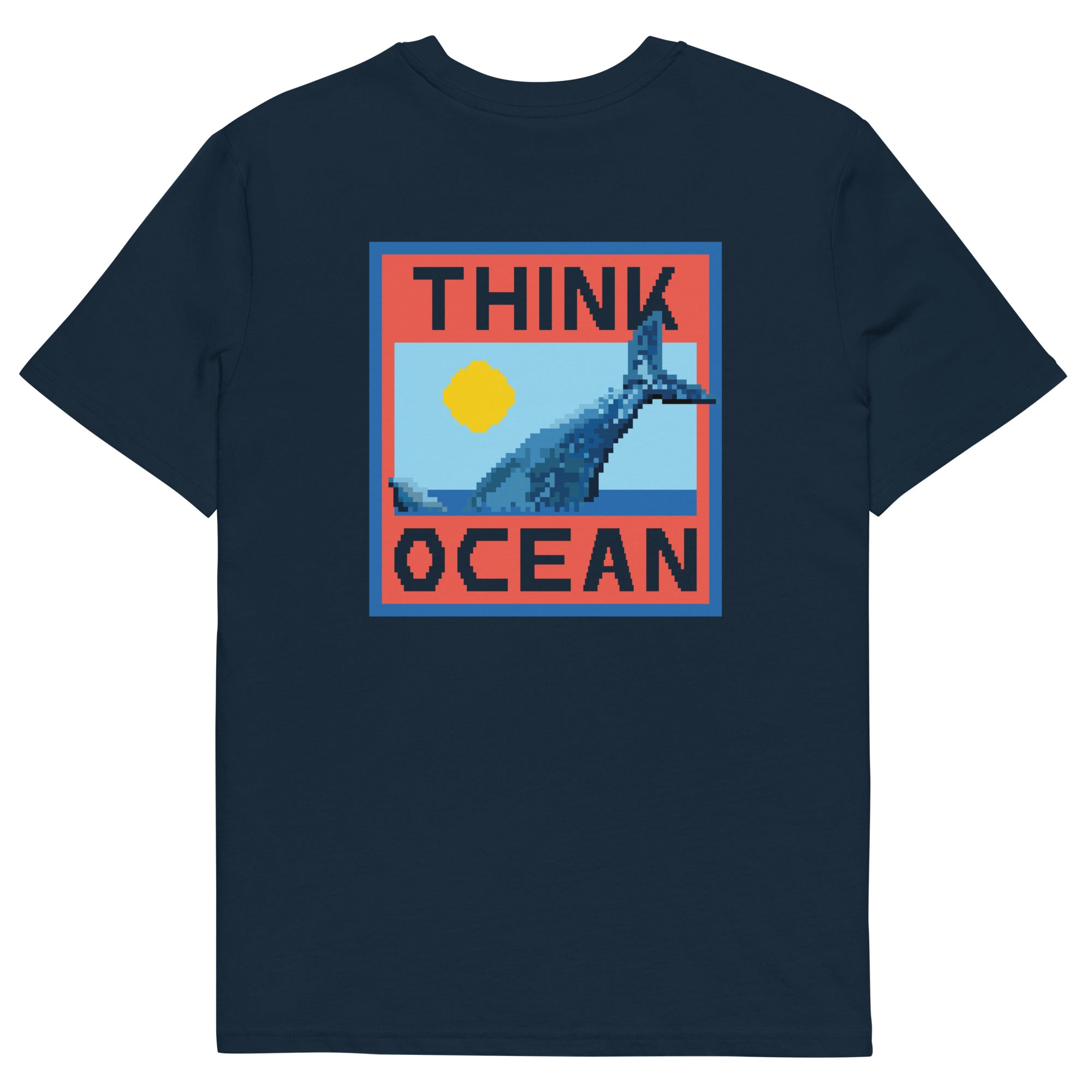 Think Ocean Whale Pixel Art Organic Cotton T-Shirt