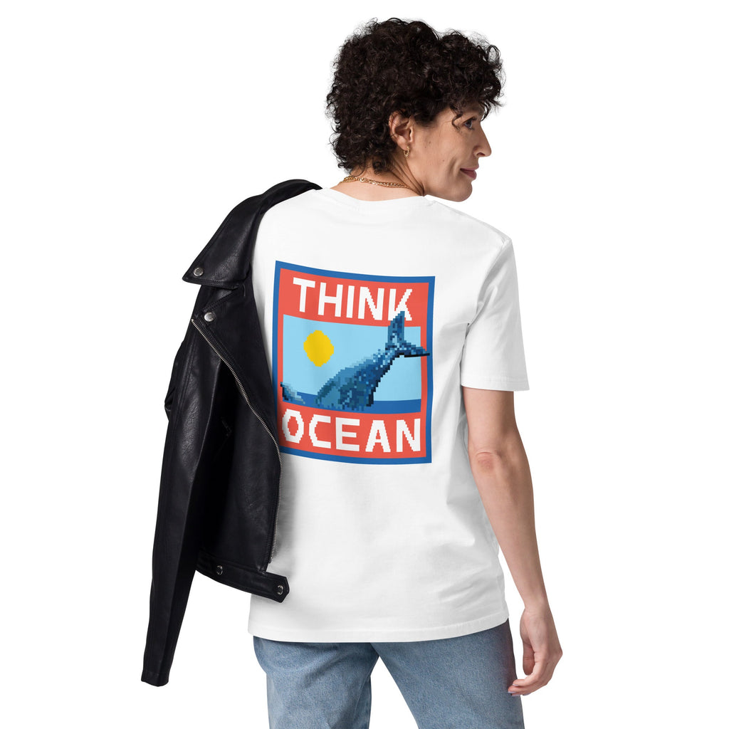 Think Ocean Whale Pixel Art Organic Cotton T-Shirt
