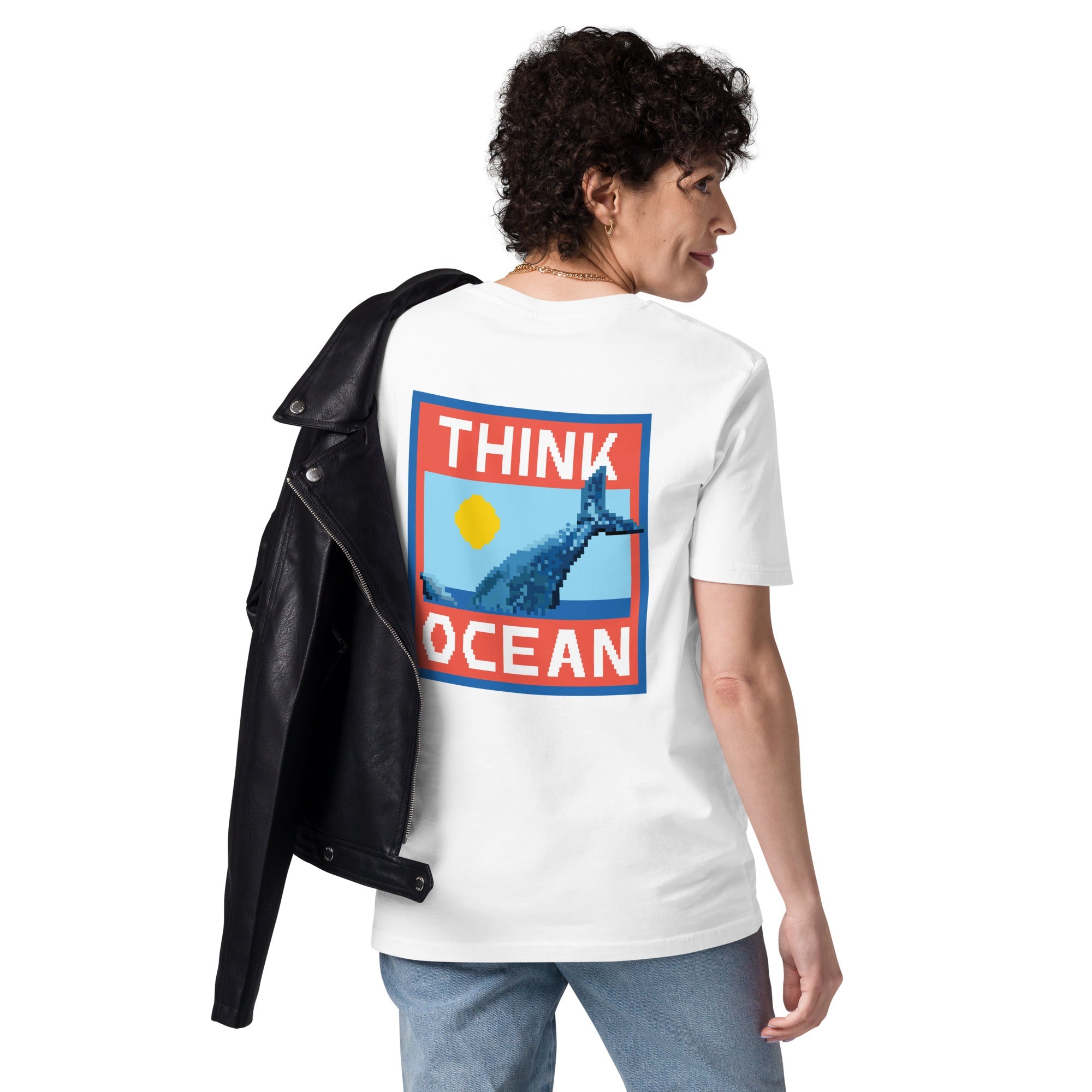 Think Ocean Whale Pixel Art Organic Cotton T-Shirt
