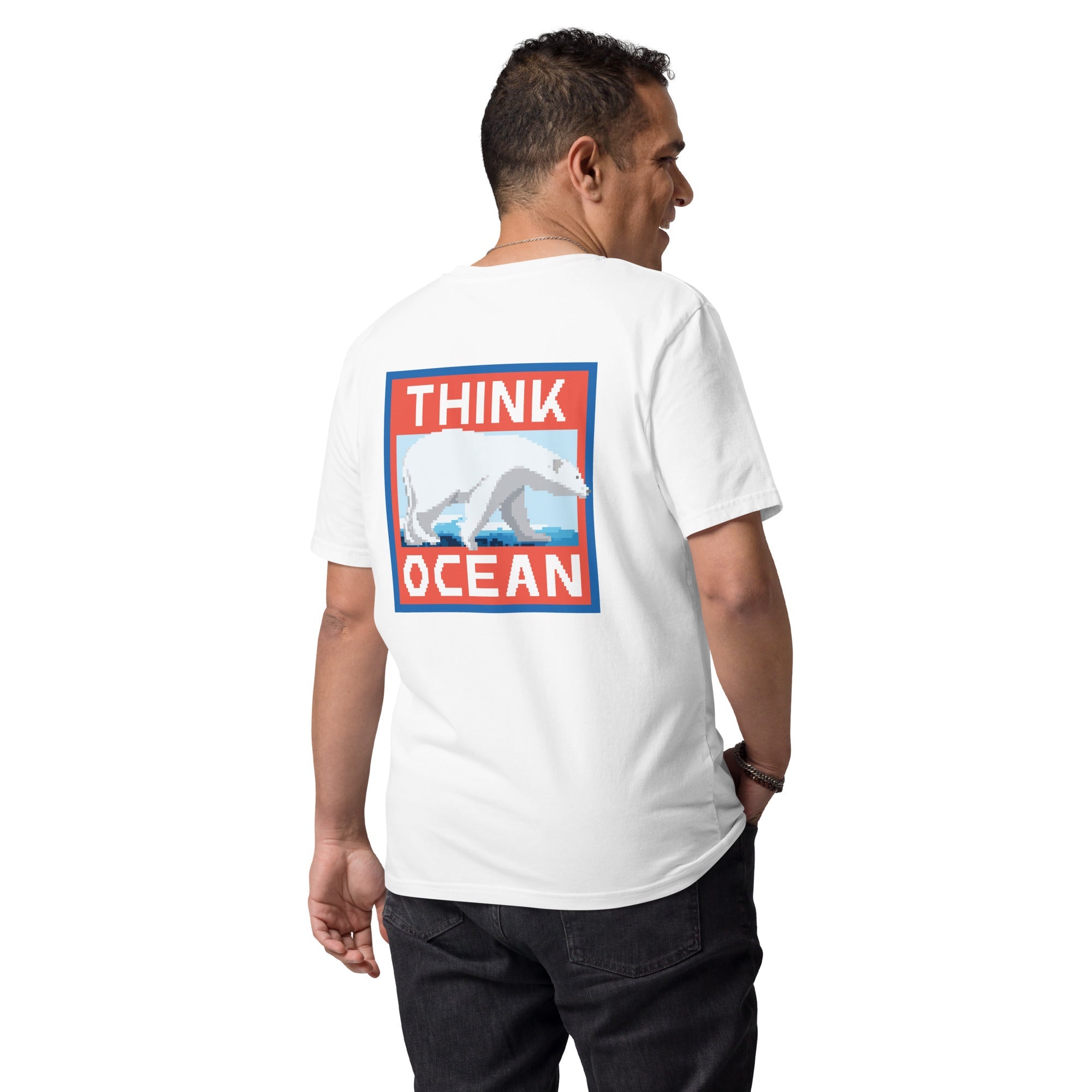 Think Ocean Polar Bear Pixel Art Organic Cotton T-Shirt