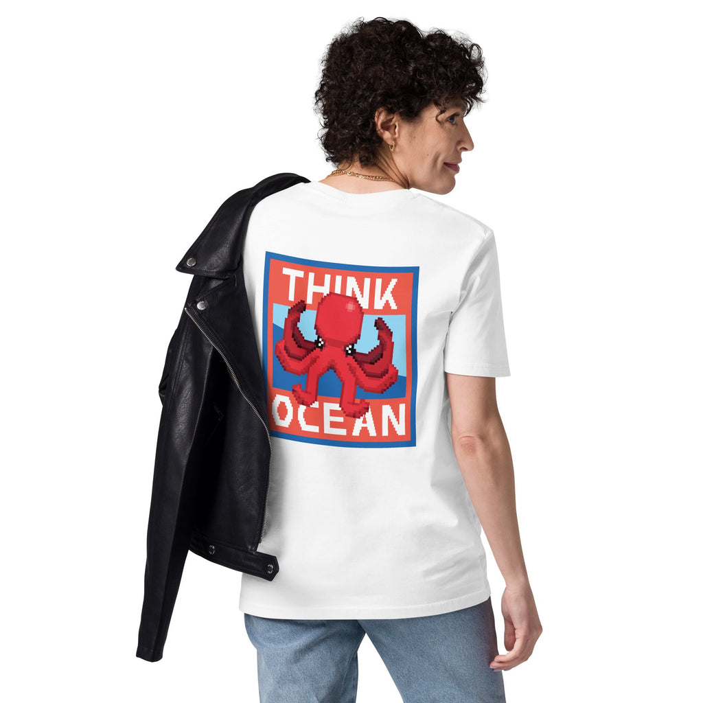 Think Ocean Octopus Pixel Art Organic Cotton T-Shirt