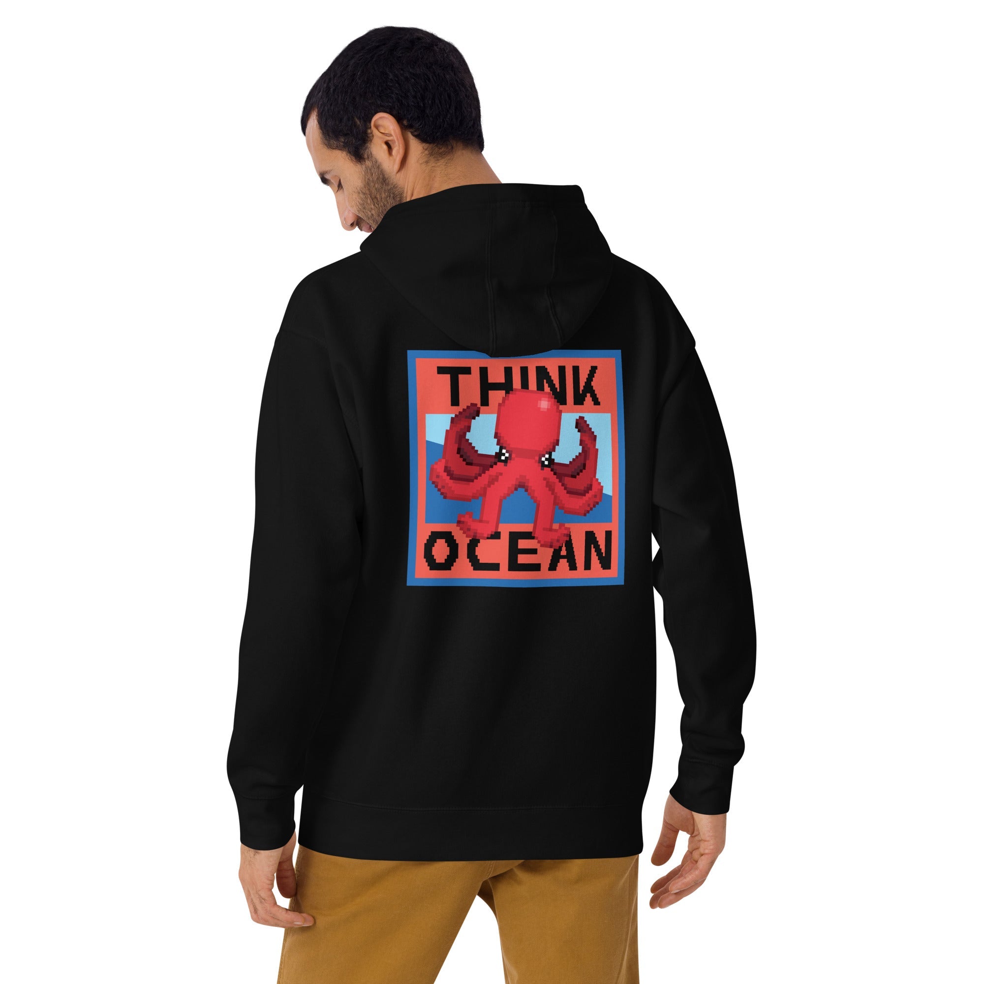 Think Ocean Octopus Pixel Art Cotton Blend Hoodie