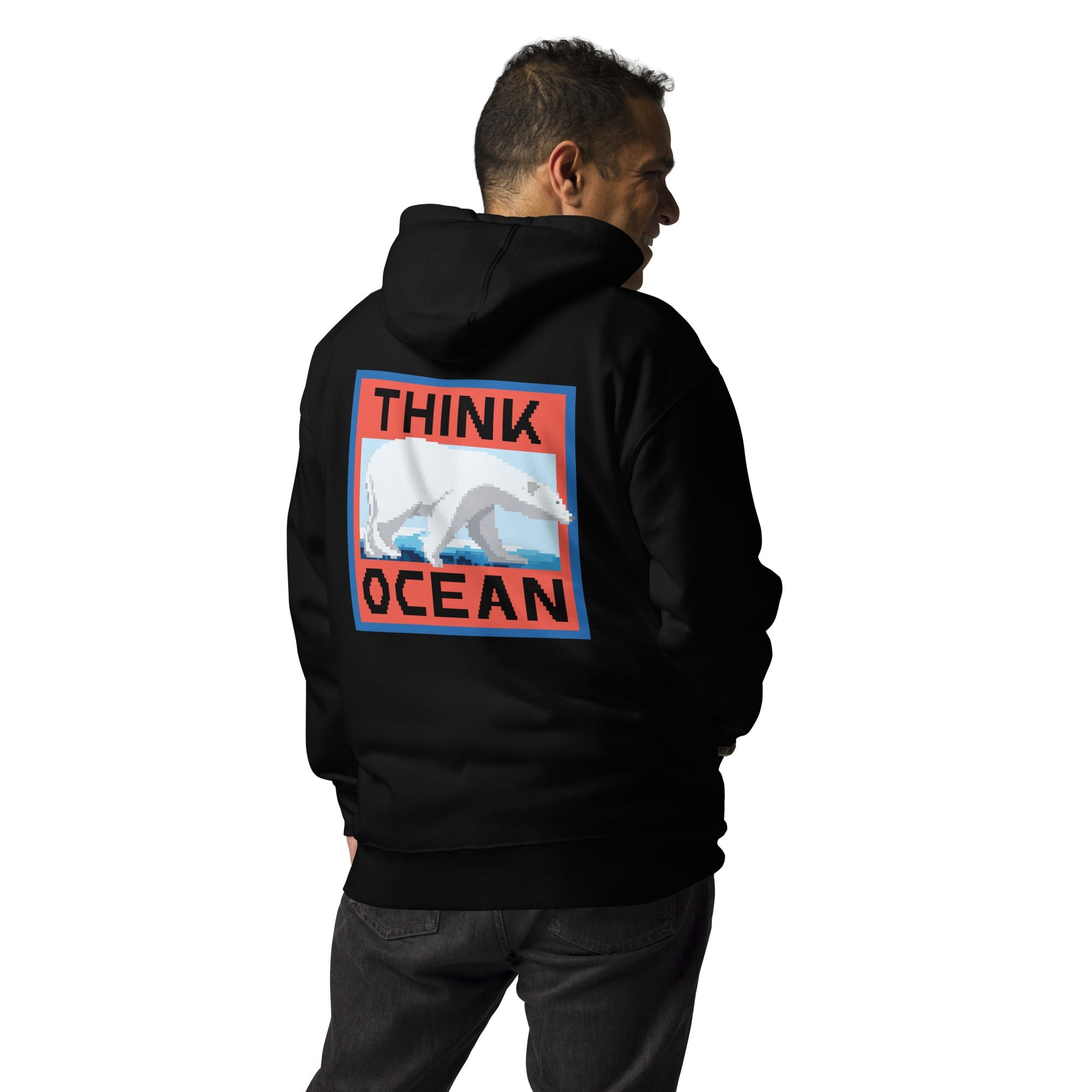 Think Ocean Polar Bear Pixel Art Cotton Blend Hoodie