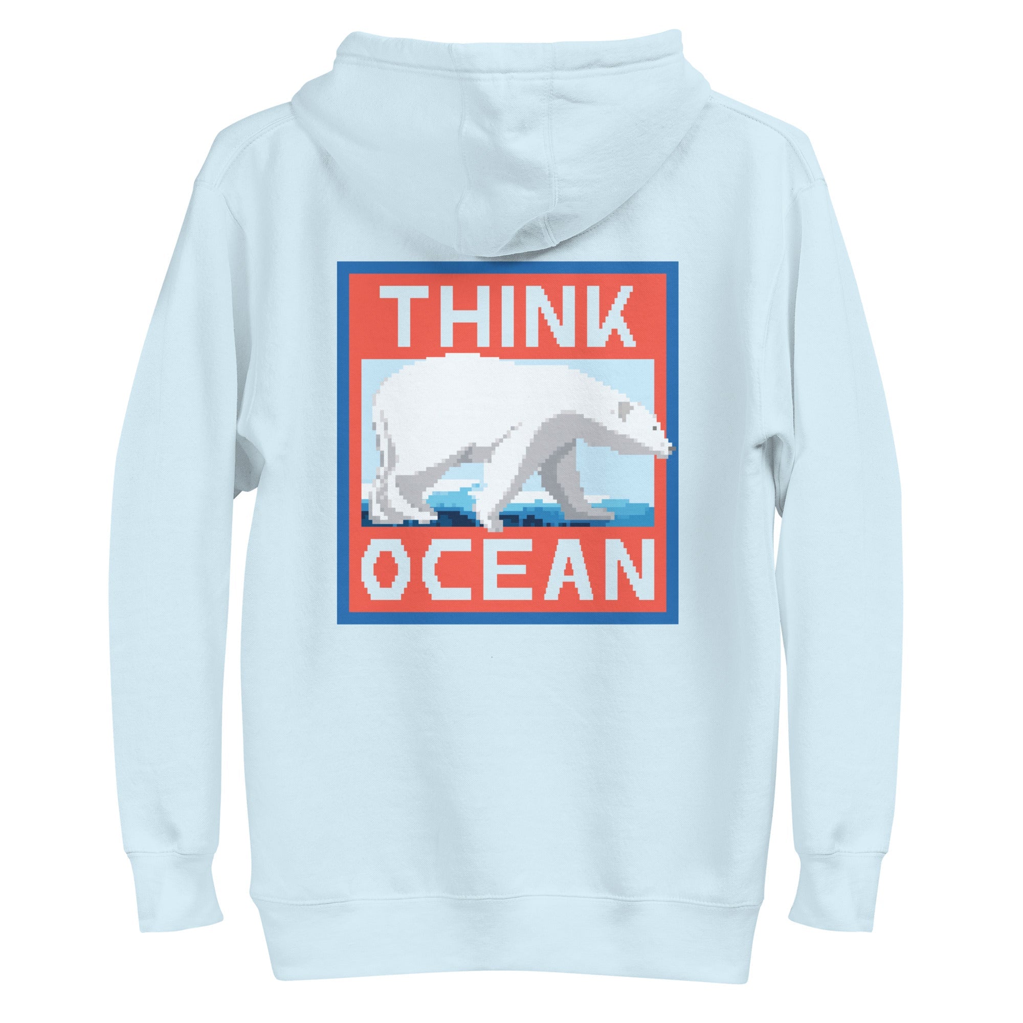 Think Ocean Polar Bear Pixel Art Cotton Blend Hoodie