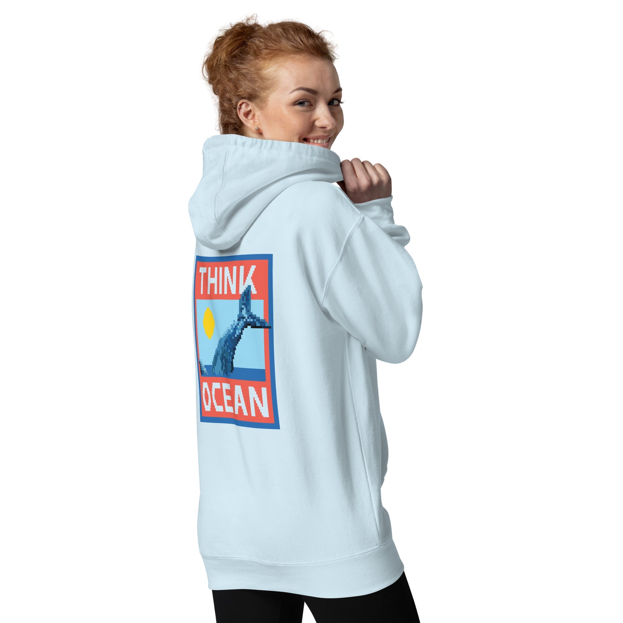 Think Ocean Whale Pixel Art Cotton Blend Hoodie