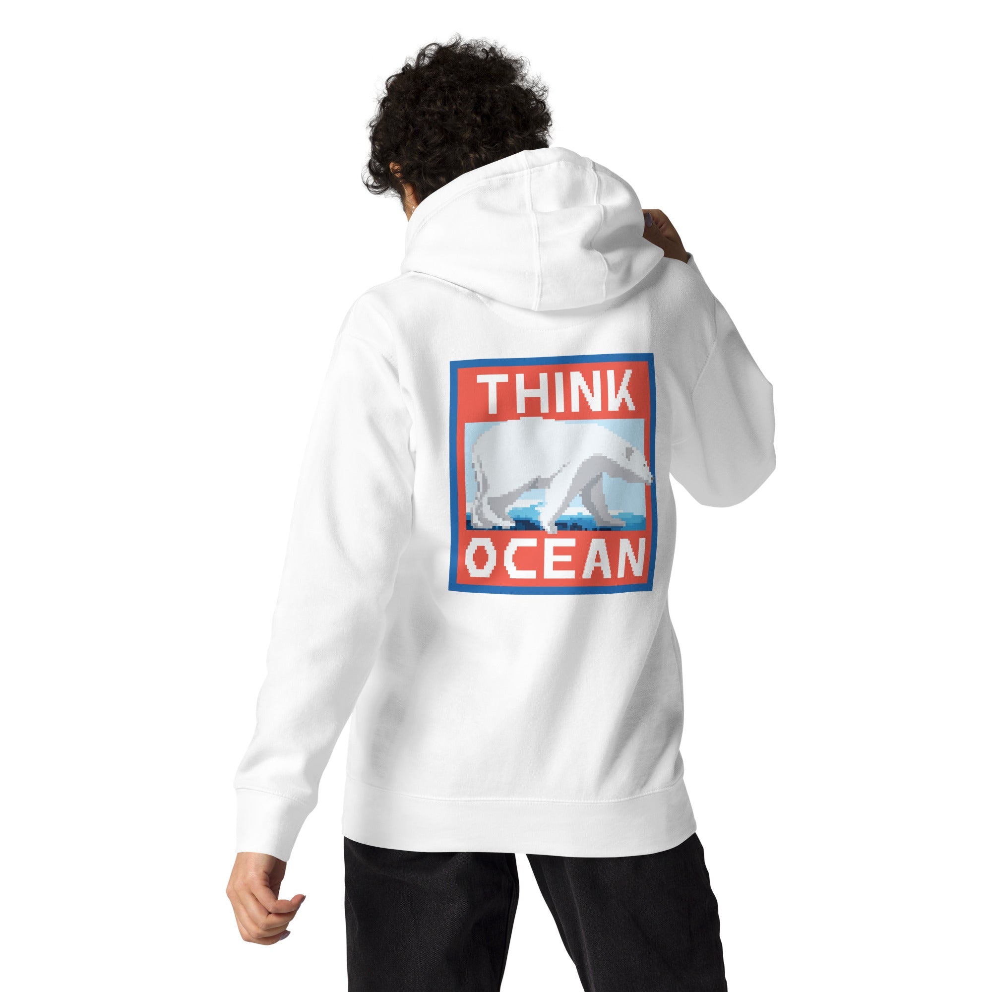 Think Ocean Polar Bear Pixel Art Cotton Blend Hoodie