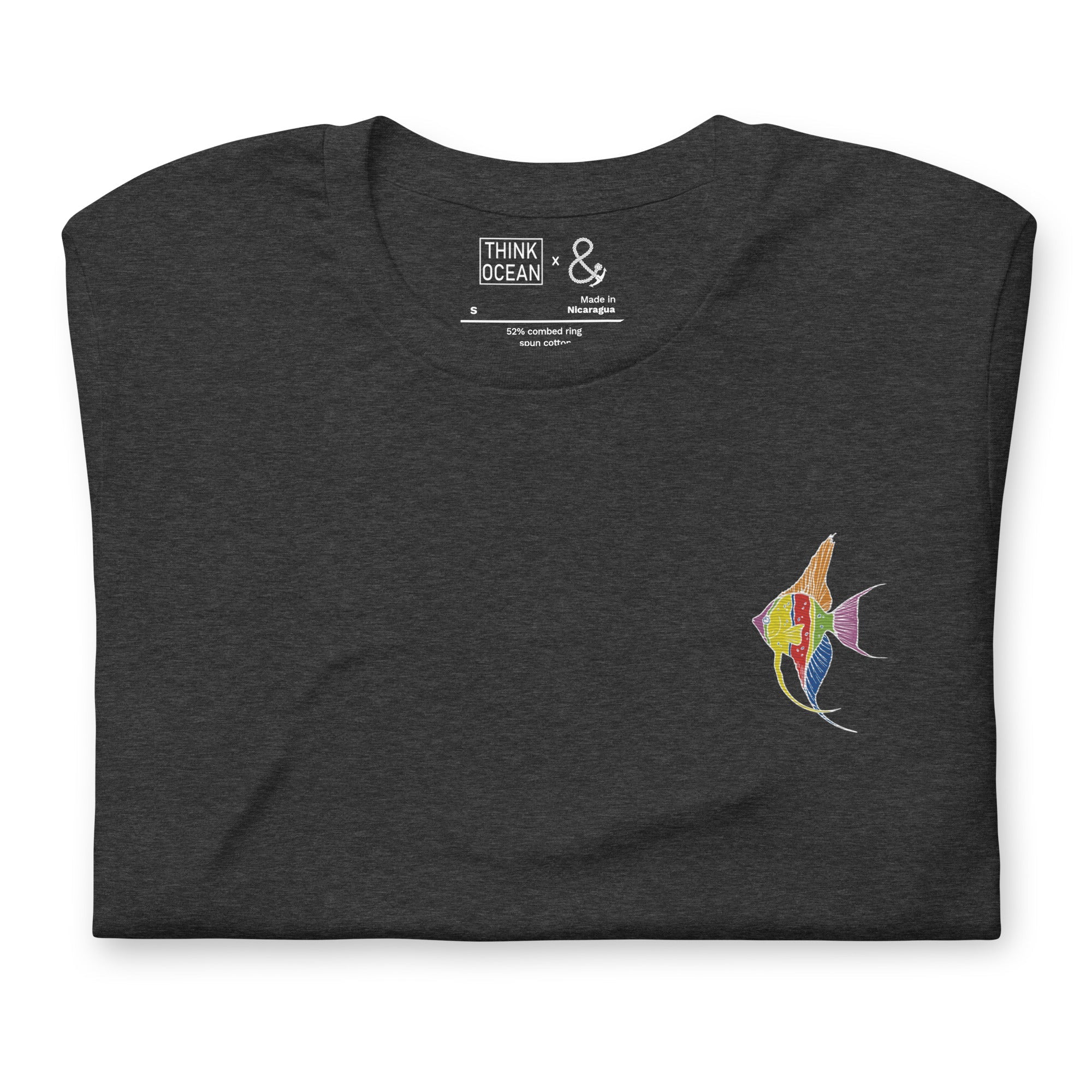 Think Ocean Fish Fluorescence Cotton Embroidered T-Shirt