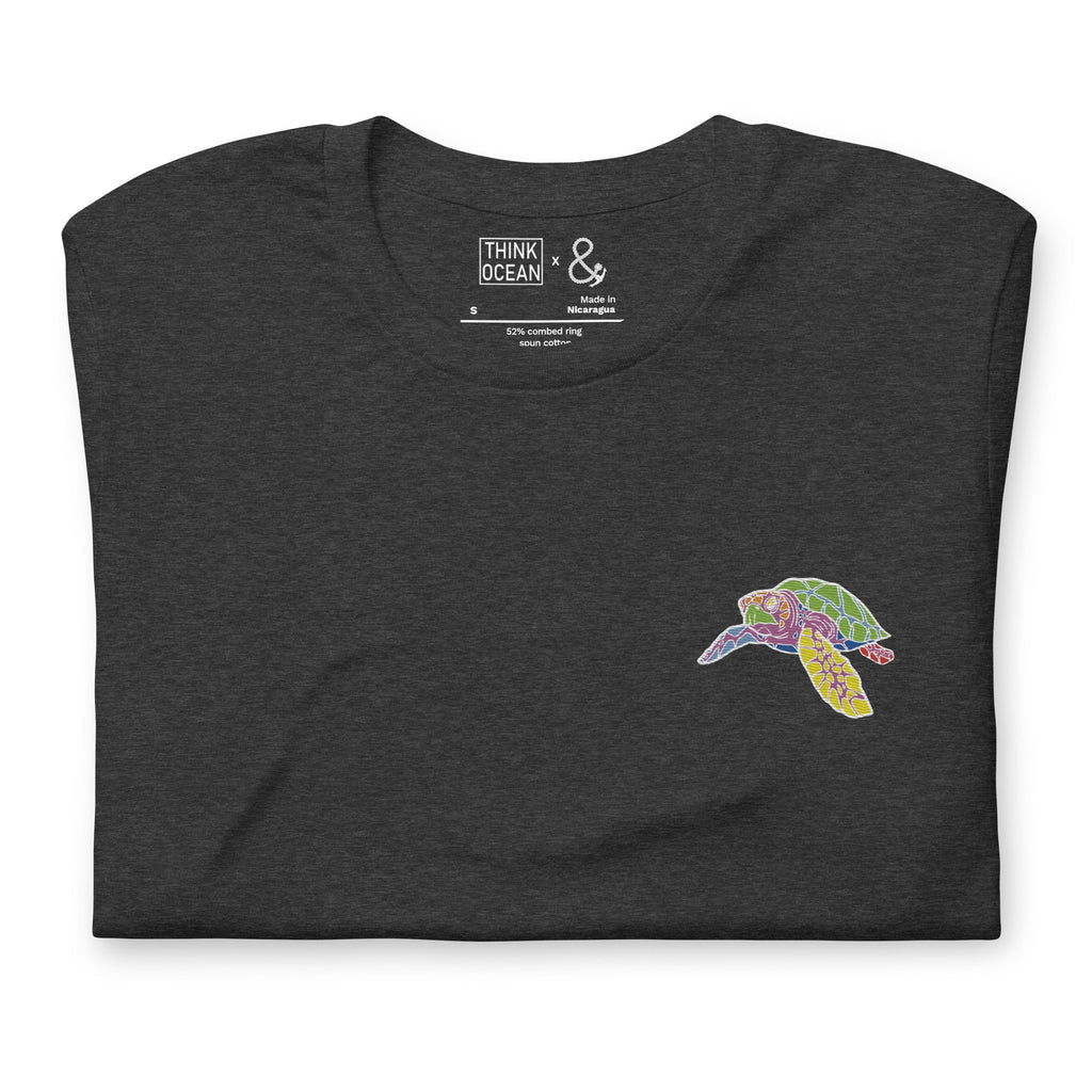 Think Ocean Turtle Fluorescence Cotton Embroidered T-Shirt
