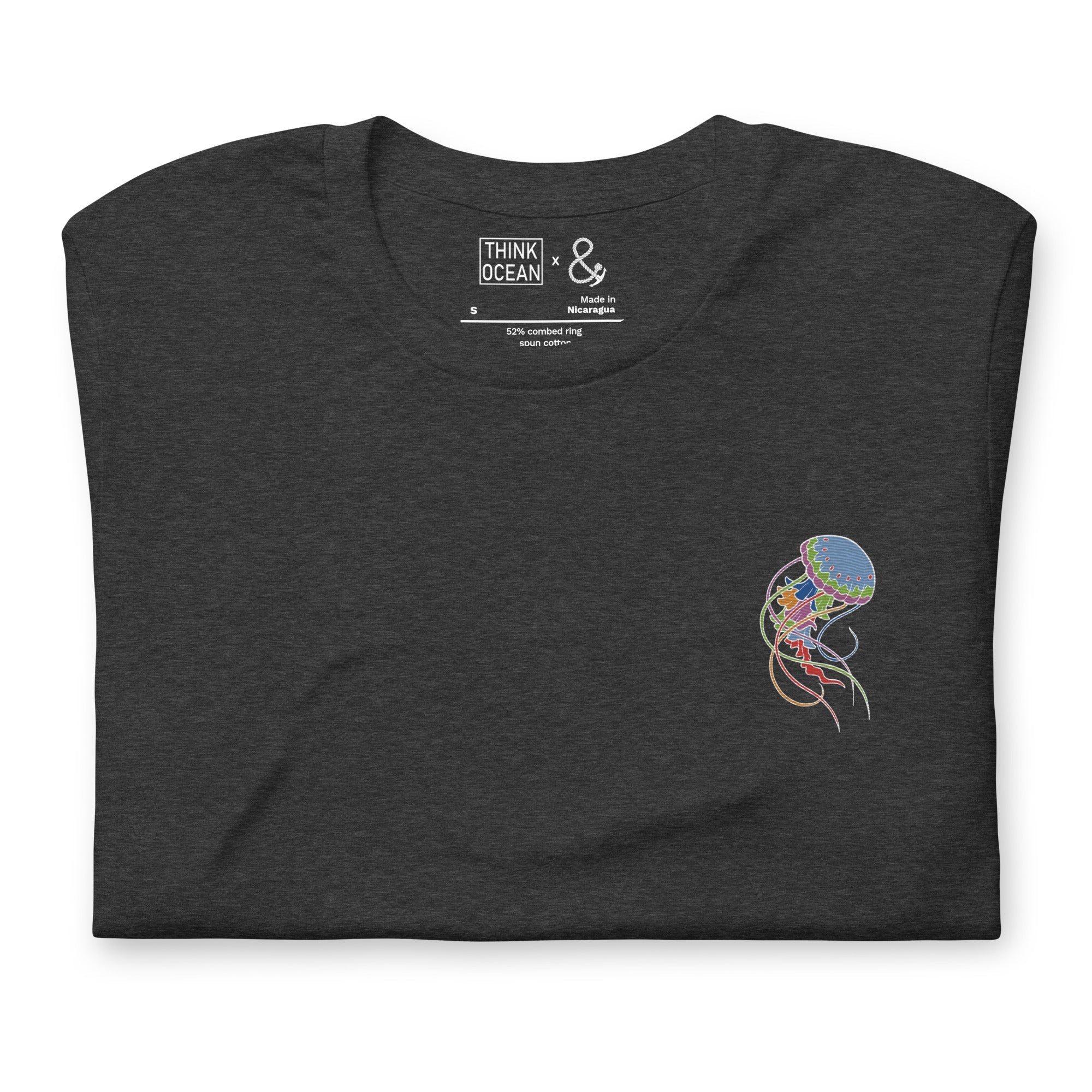 Think Ocean Jellyfish Fluorescence Cotton Embroidered T-Shirt