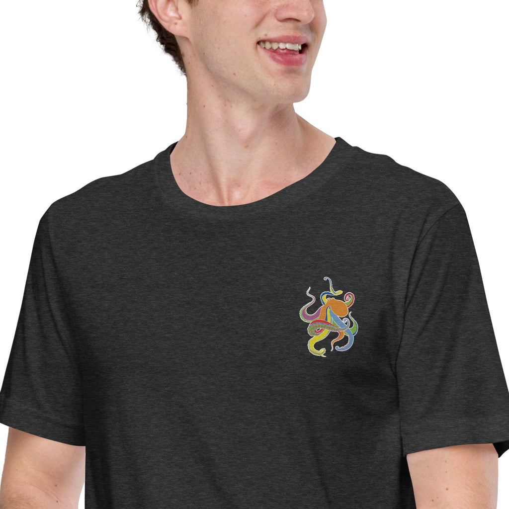 Think Ocean Octopus Fluorescence Cotton Embroidered T-Shirt