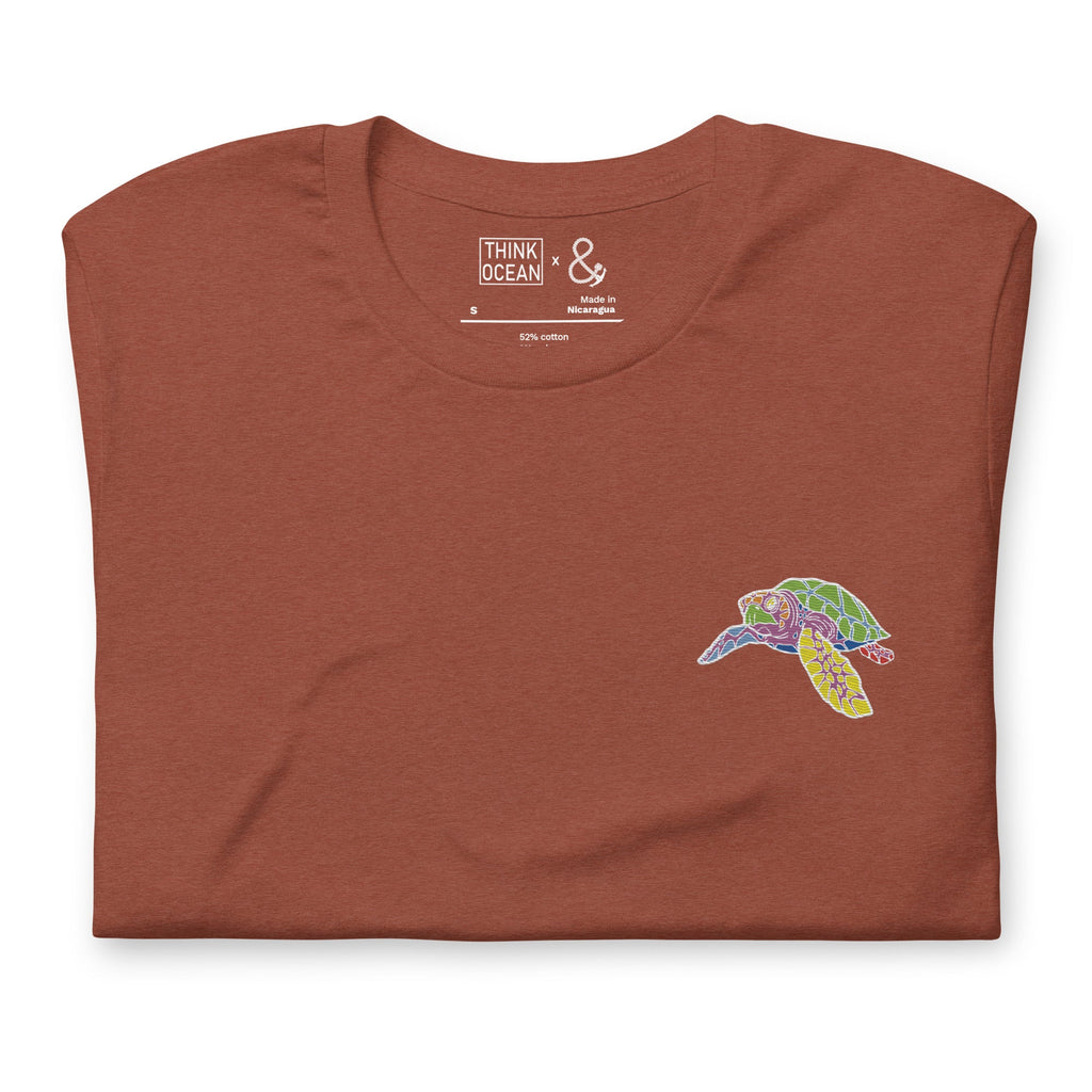 Think Ocean Turtle Fluorescence Cotton Embroidered T-Shirt