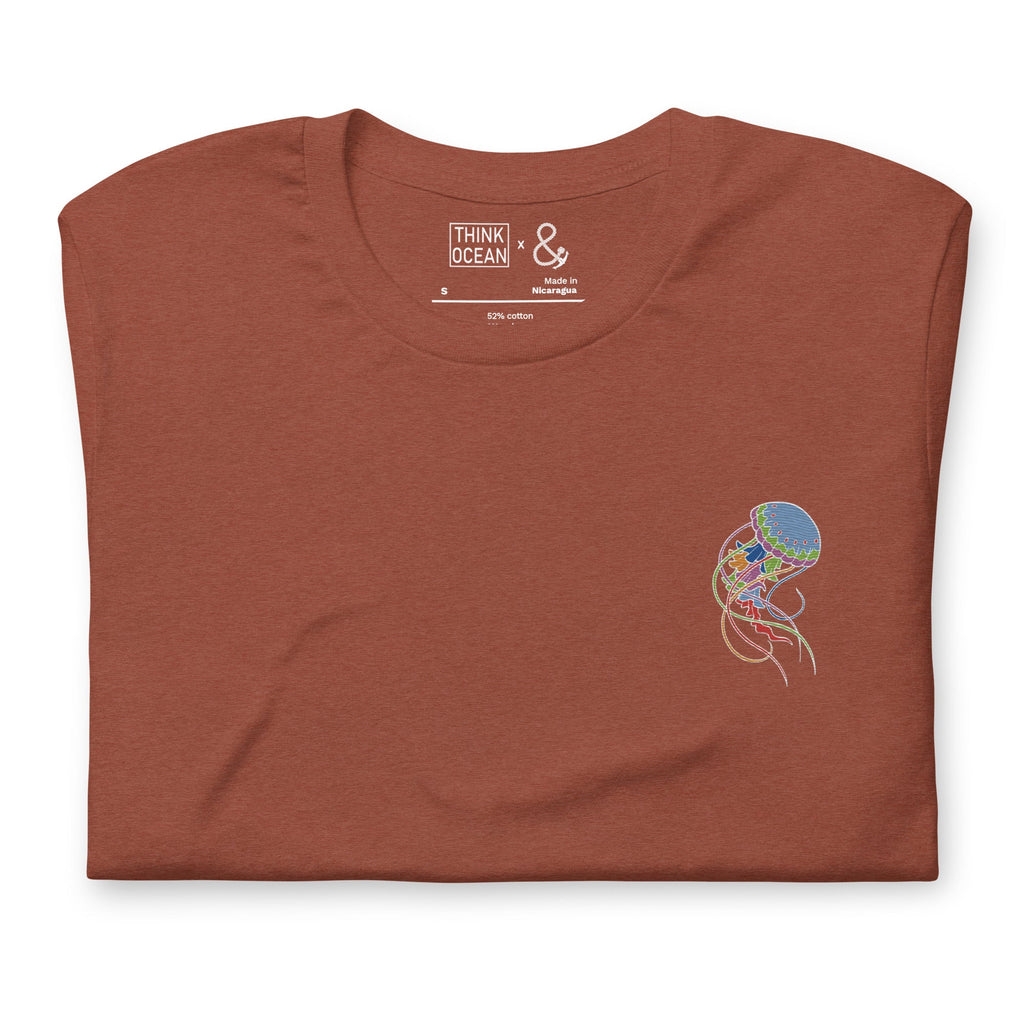 Think Ocean Jellyfish Fluorescence Cotton Embroidered T-Shirt