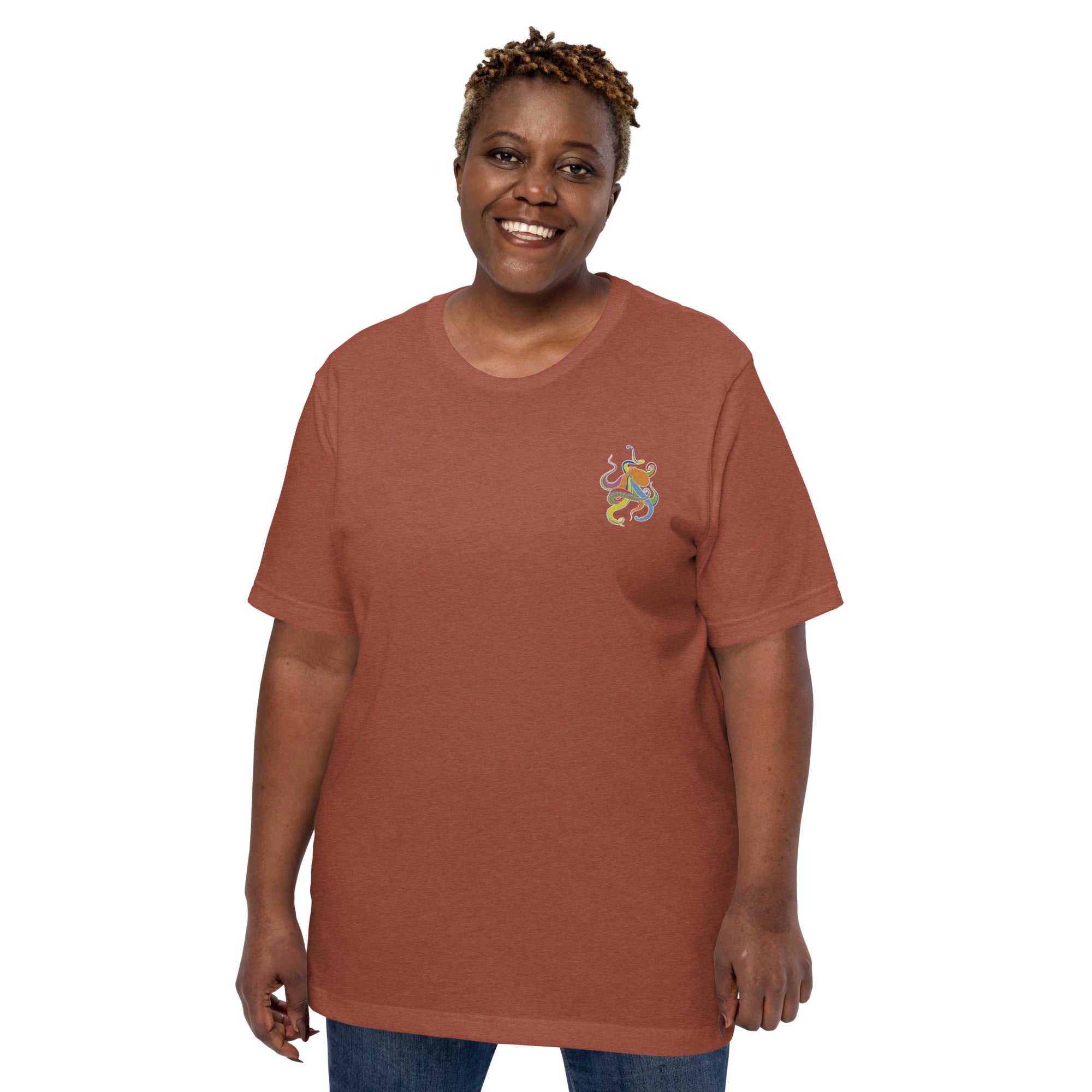 Think Ocean Octopus Fluorescence Cotton Embroidered T-Shirt