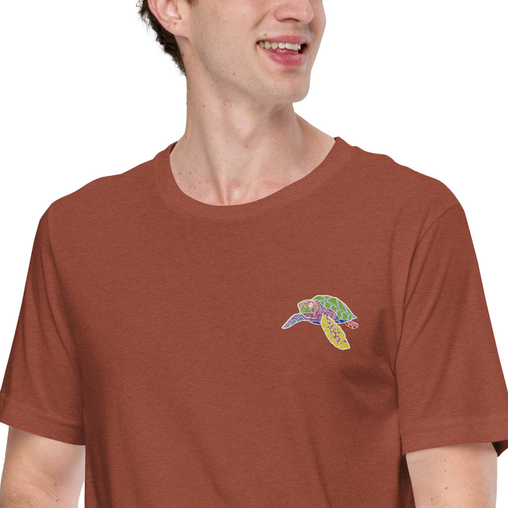Think Ocean Turtle Fluorescence Cotton Embroidered T-Shirt