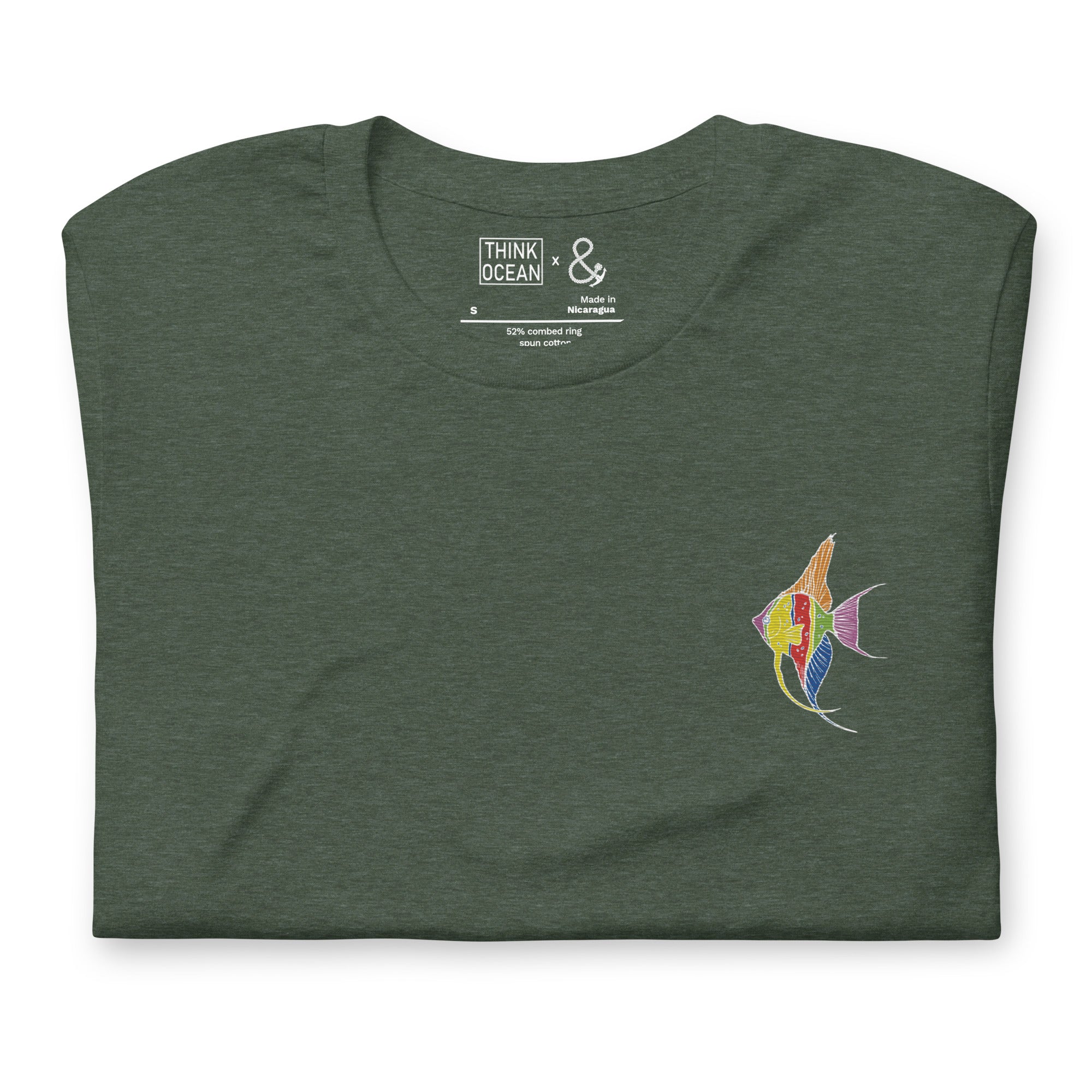 Think Ocean Fish Fluorescence Cotton Embroidered T-Shirt