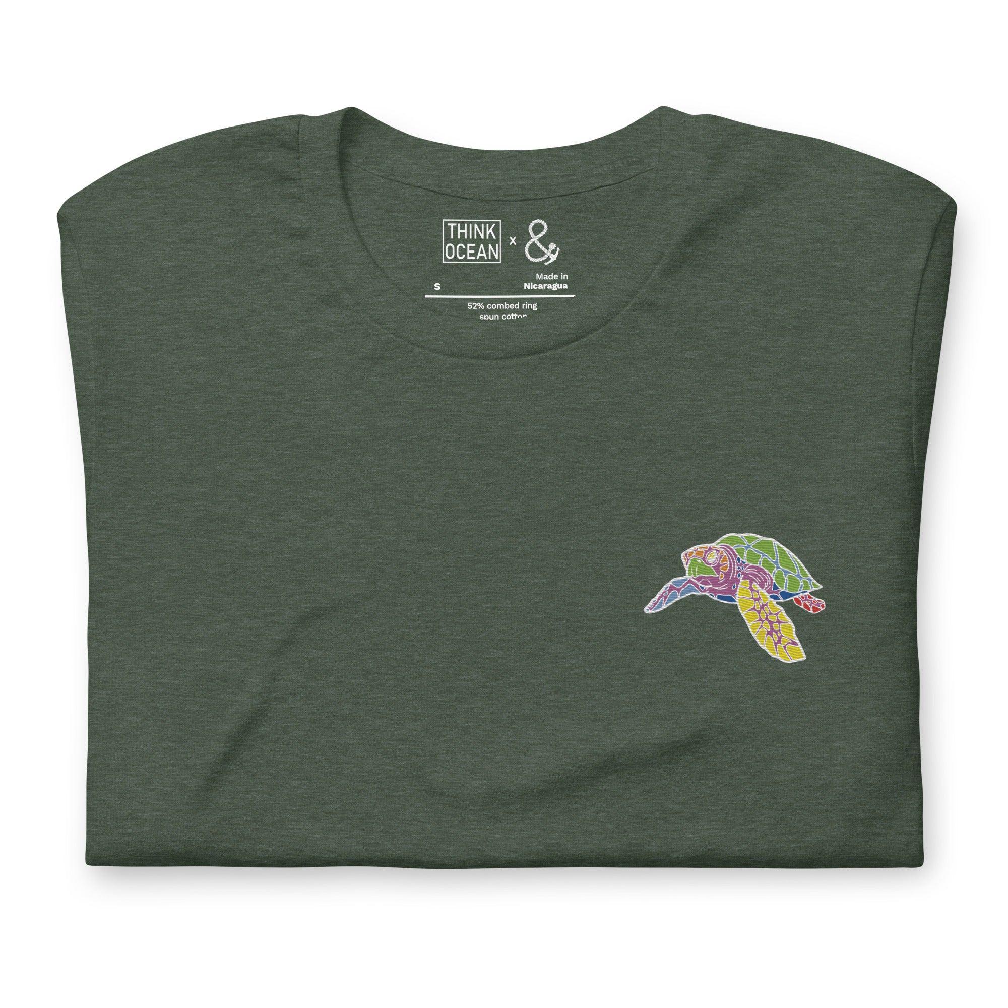 Think Ocean Turtle Fluorescence Cotton Embroidered T-Shirt