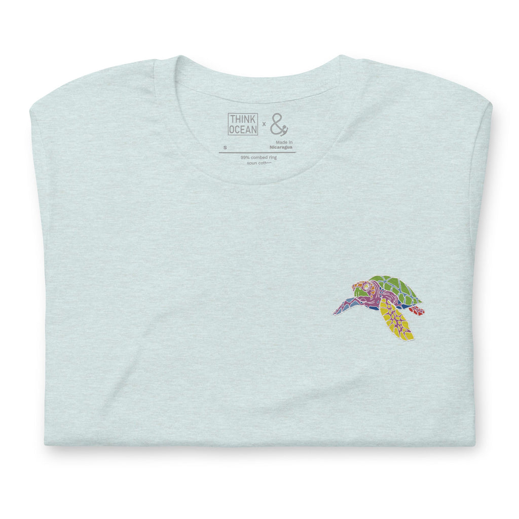 Think Ocean Turtle Fluorescence Cotton Embroidered T-Shirt