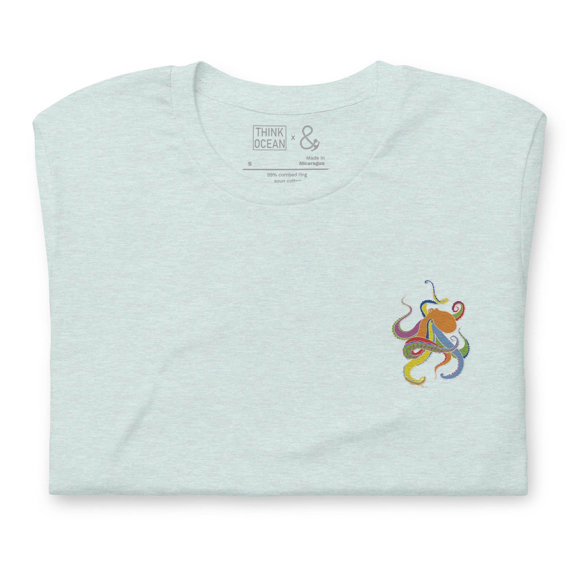 Think Ocean Octopus Fluorescence Cotton Embroidered T-Shirt