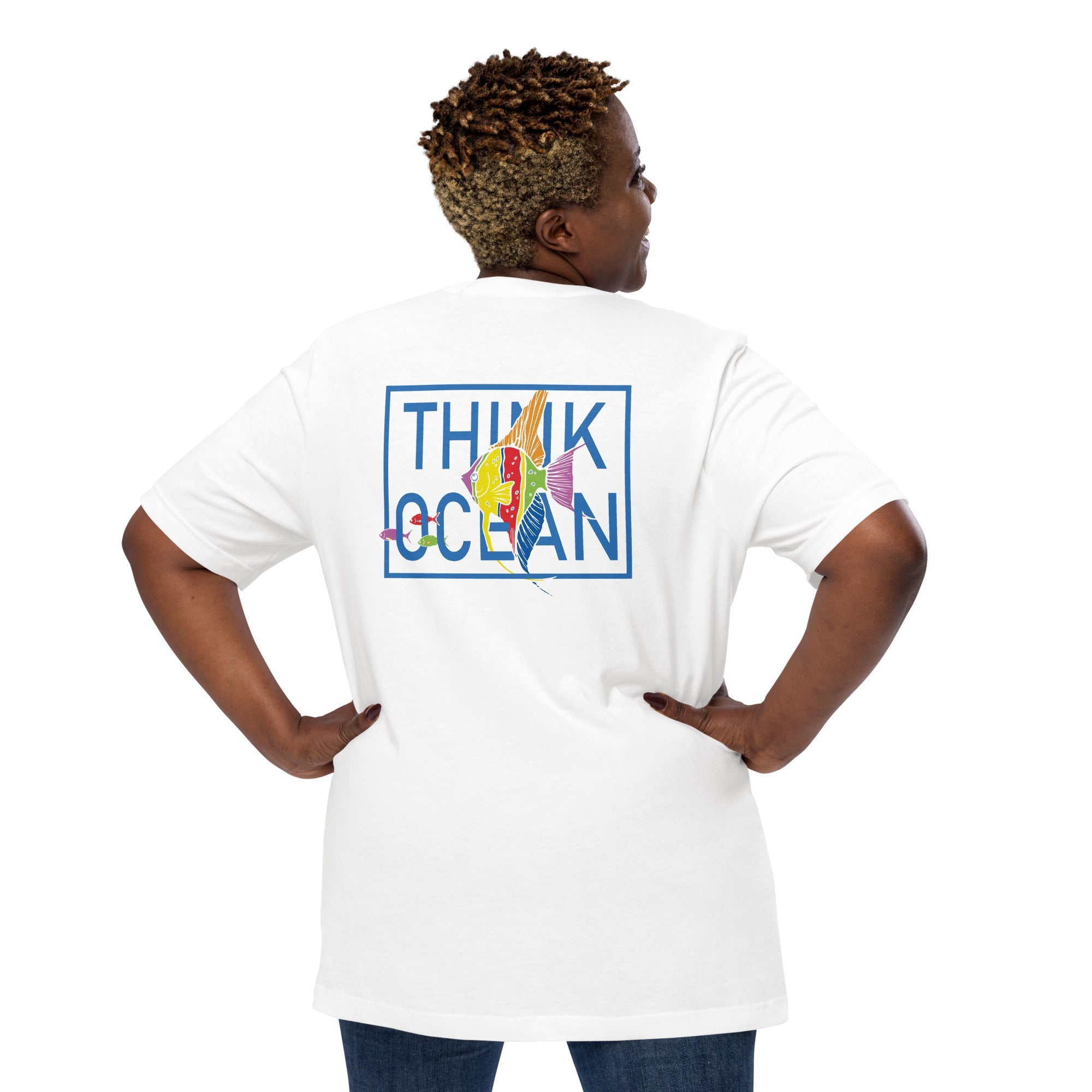 Think Ocean Fish Fluorescence Cotton Embroidered T-Shirt