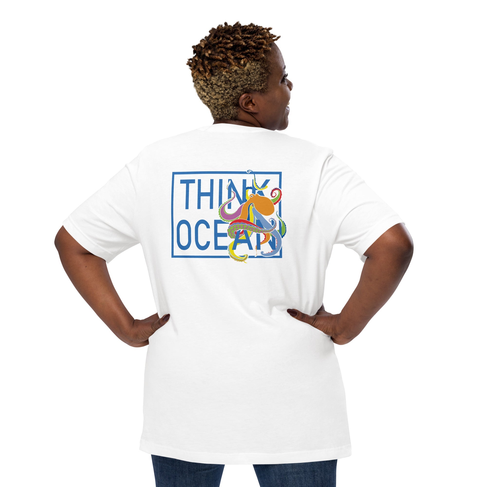 Think Ocean Octopus Fluorescence Cotton Embroidered T-Shirt