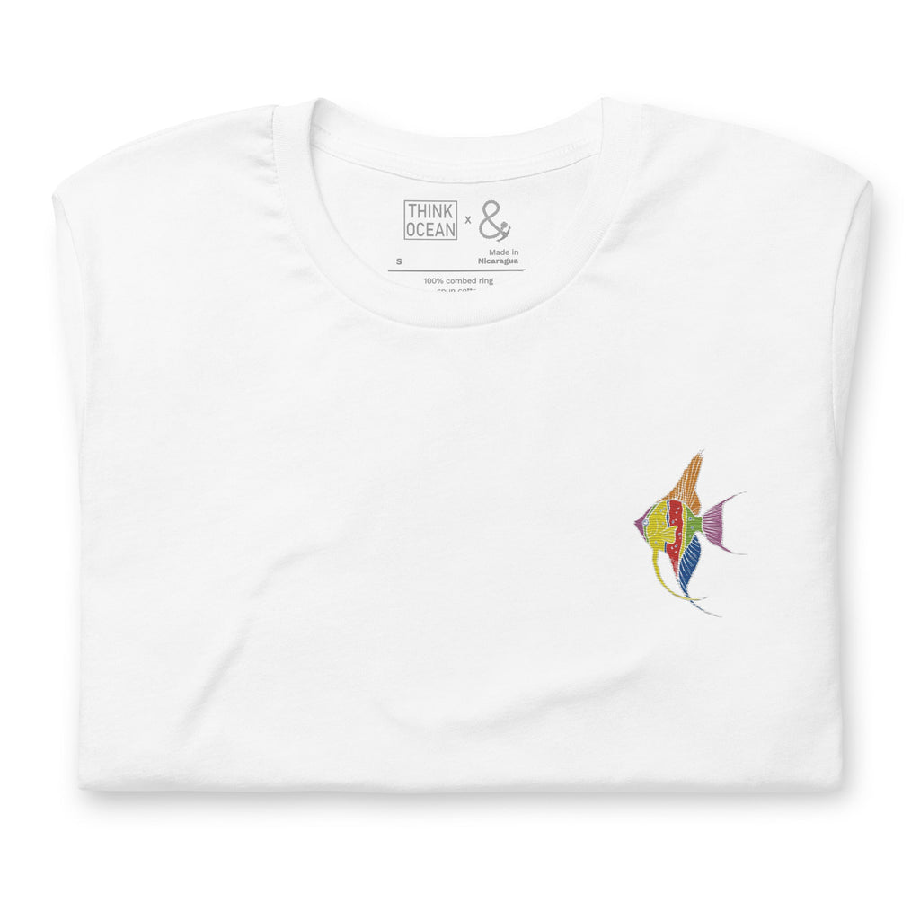 Think Ocean Fish Fluorescence Cotton Embroidered T-Shirt