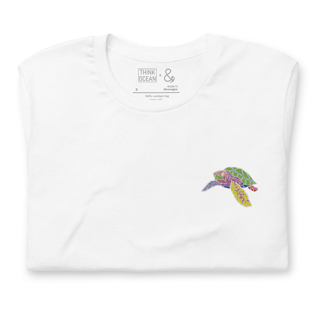 Think Ocean Turtle Fluorescence Cotton Embroidered T-Shirt