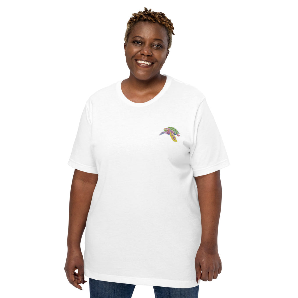 Think Ocean Turtle Fluorescence Cotton Embroidered T-Shirt