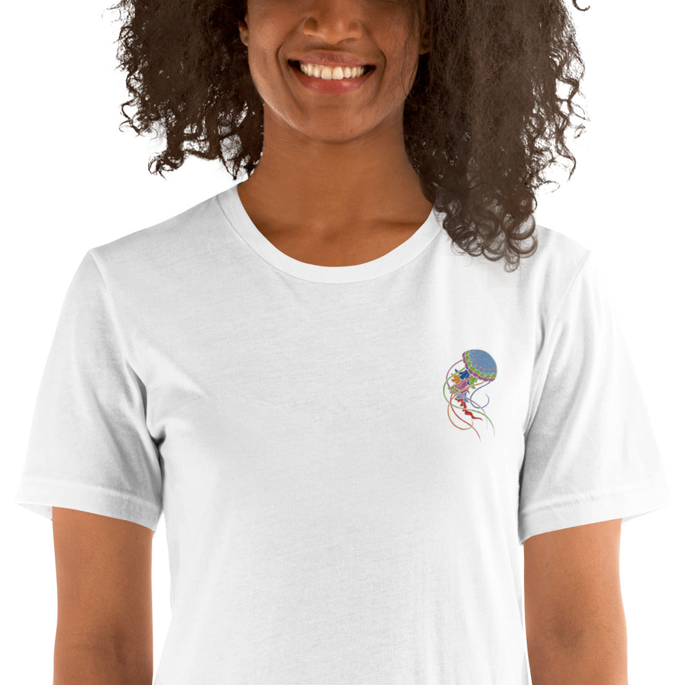 Think Ocean Jellyfish Fluorescence Cotton Embroidered T-Shirt